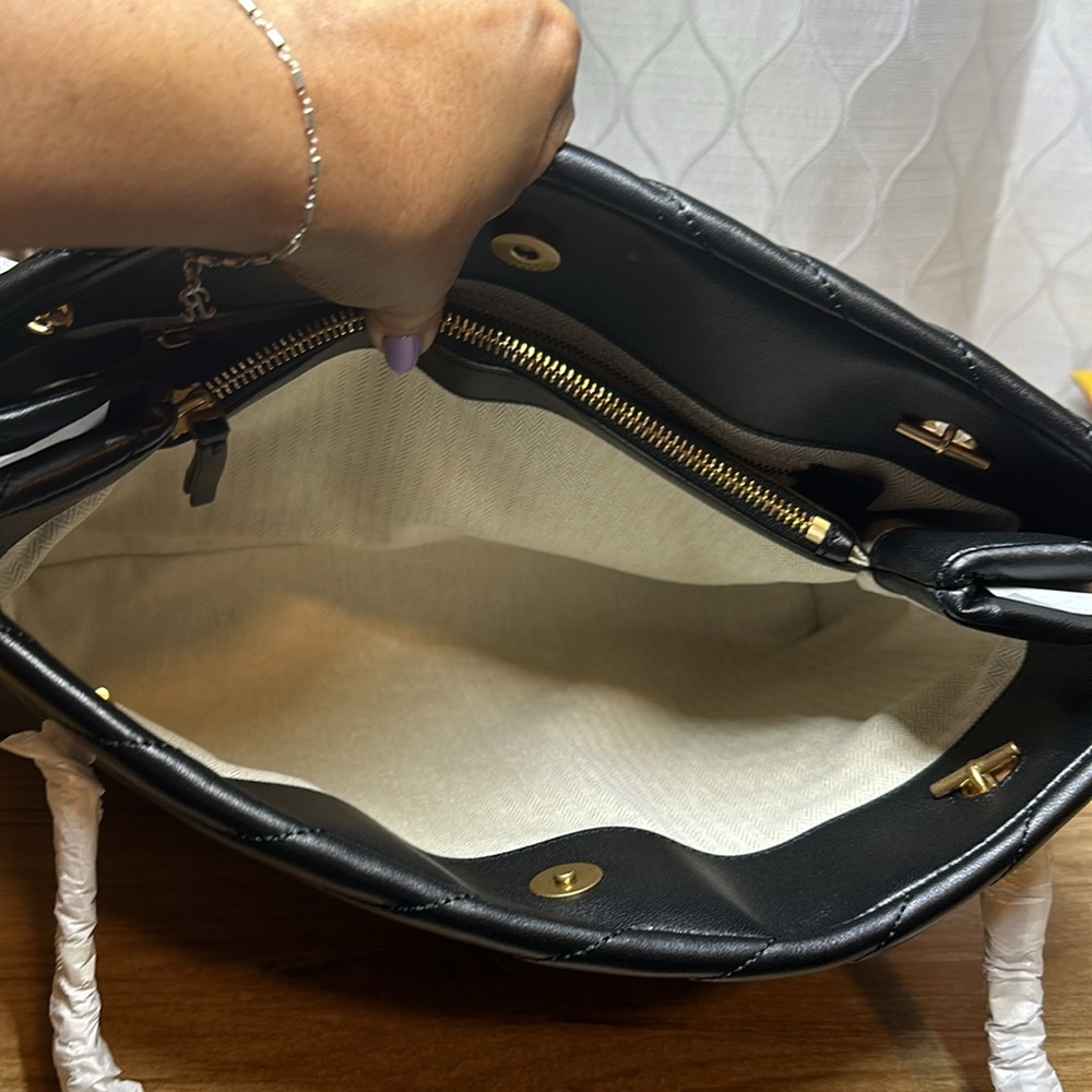 New Tory Burch Black Tote with Golden Chain Kira Chevron  New $598 - Picture 8 of 9